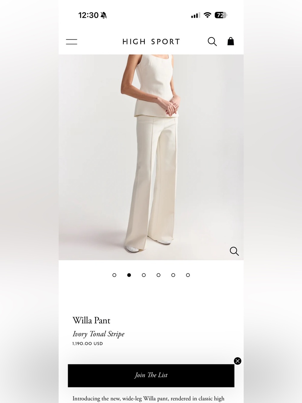 High Sport Wide-Leg Pants in Ivory -  XS